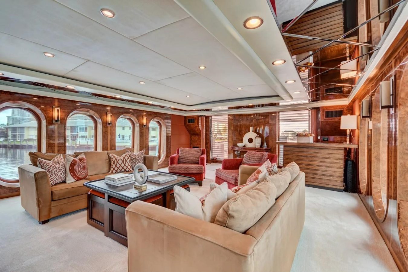 Marbella yacht interior saloon oversized oval  viewing ports